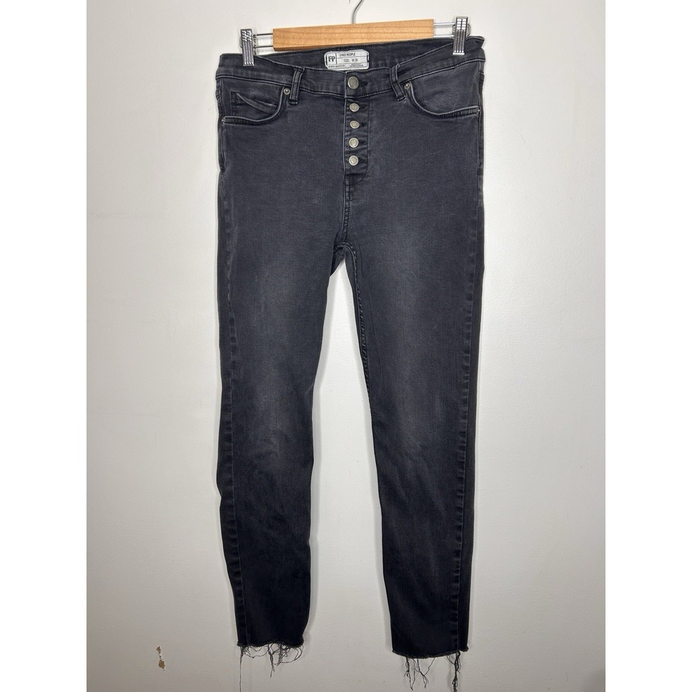 Free People We The Free Womens Skinny Leg Jeans Black Denim Button Fly Size 30